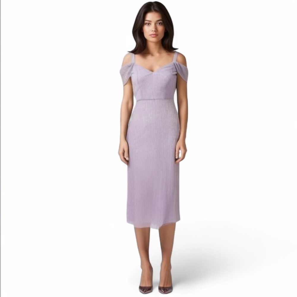 Sam and Jess Midi Dress Cold Shoulder Flap Metallic Lilac XLarge NWT MSRP $89